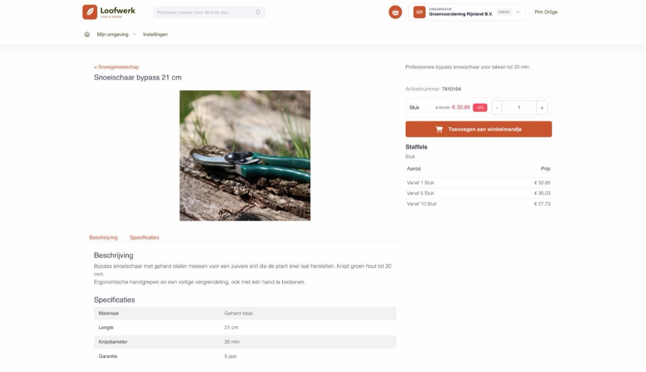 Productpagina Loofwerk met staffels per doos